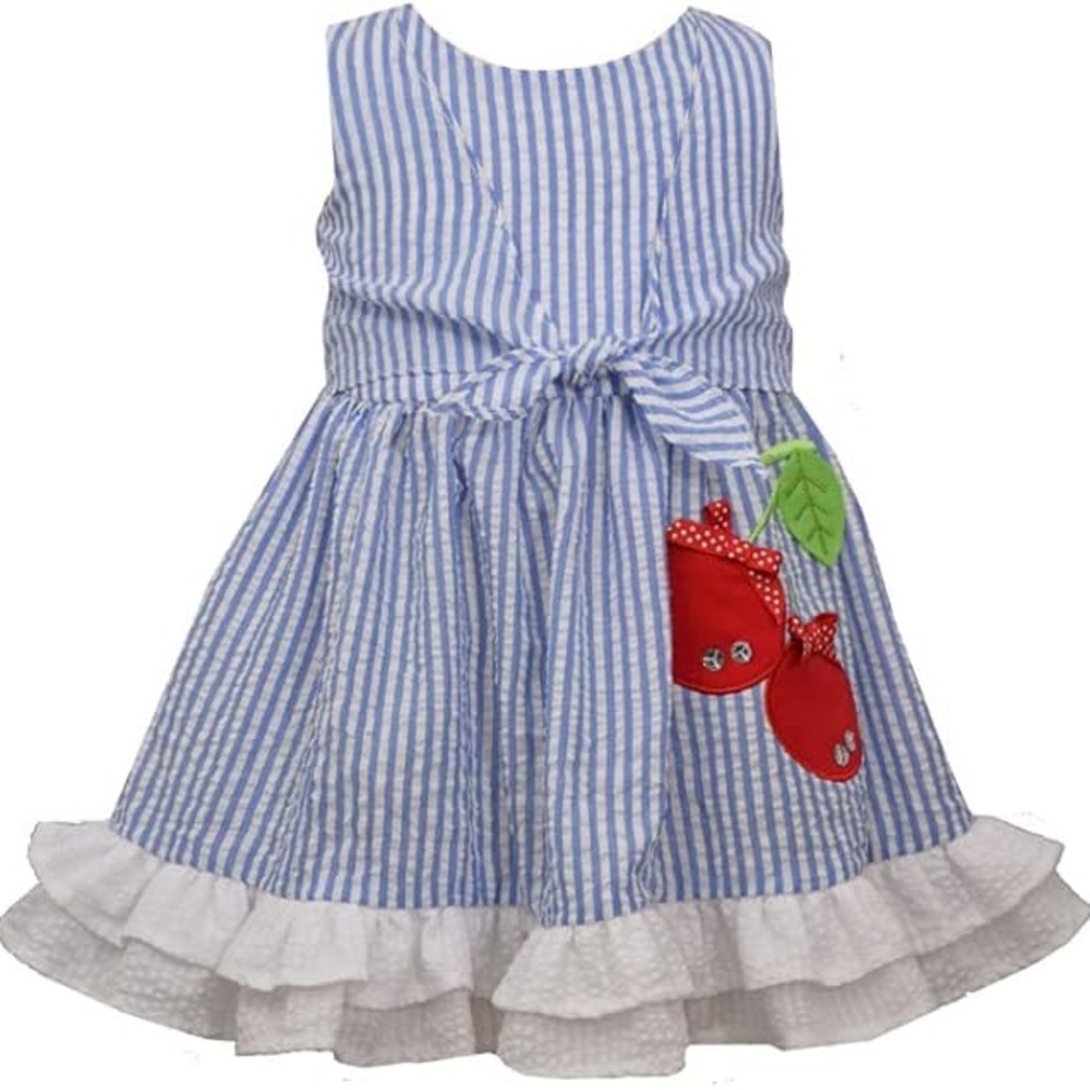 Bonnie Jean Dress - Seersucker with Cherries Dress for Baby - 18M